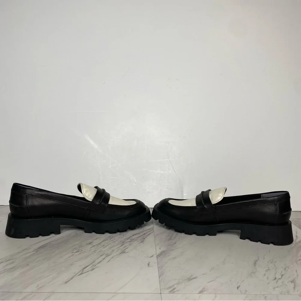 Dolce Vita Elias Black White Leather Square Toe Loafer 6 1/2